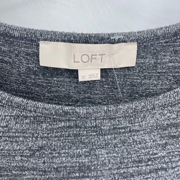 LOFT Womens Ruffle Sleeve Blouse Top Stretch Scoop Neck Pullover Gray XS - Picture 9 of 11